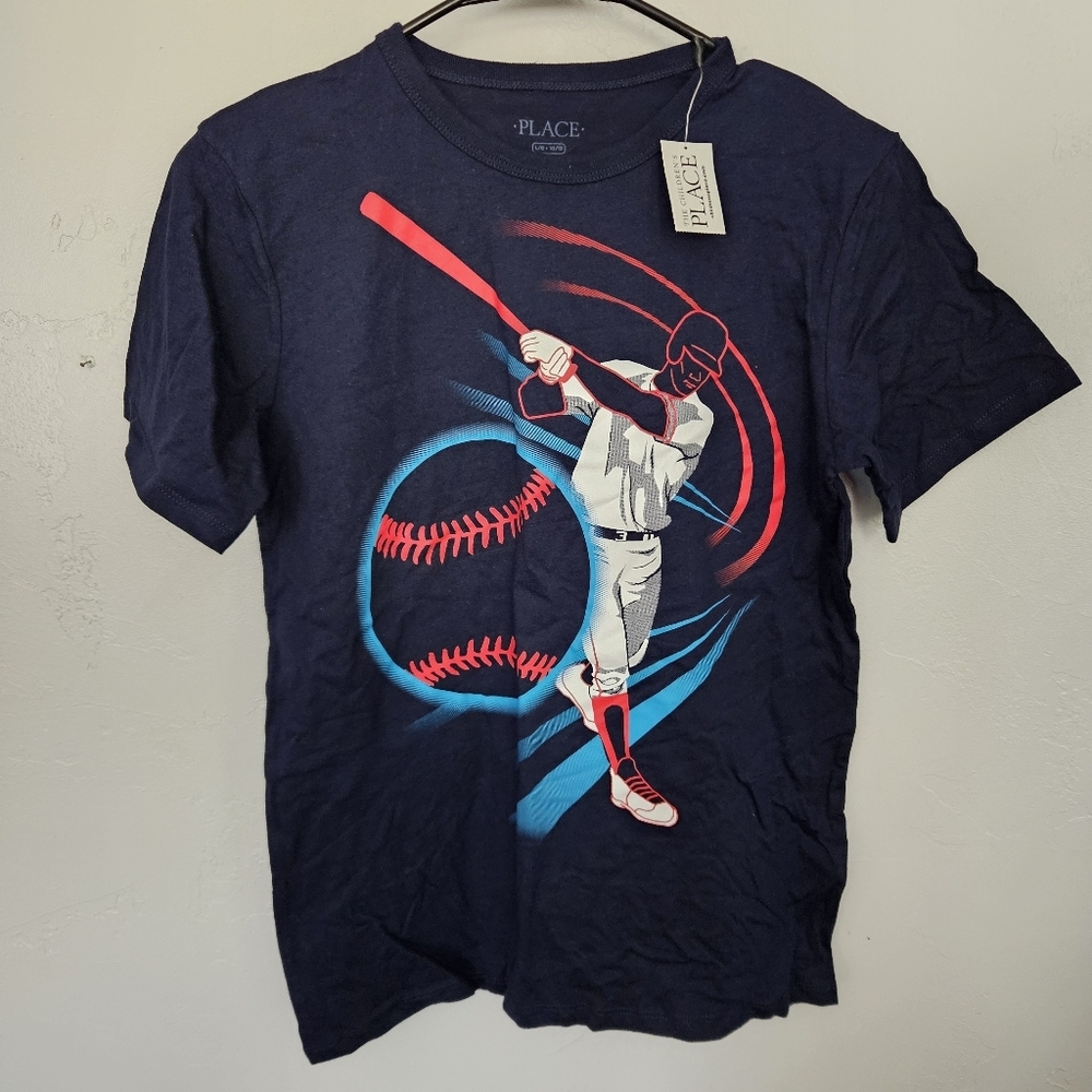 The Children's Place NWT Boys Large 10/12 Navy Blue Baseball Batter Graphic Tee